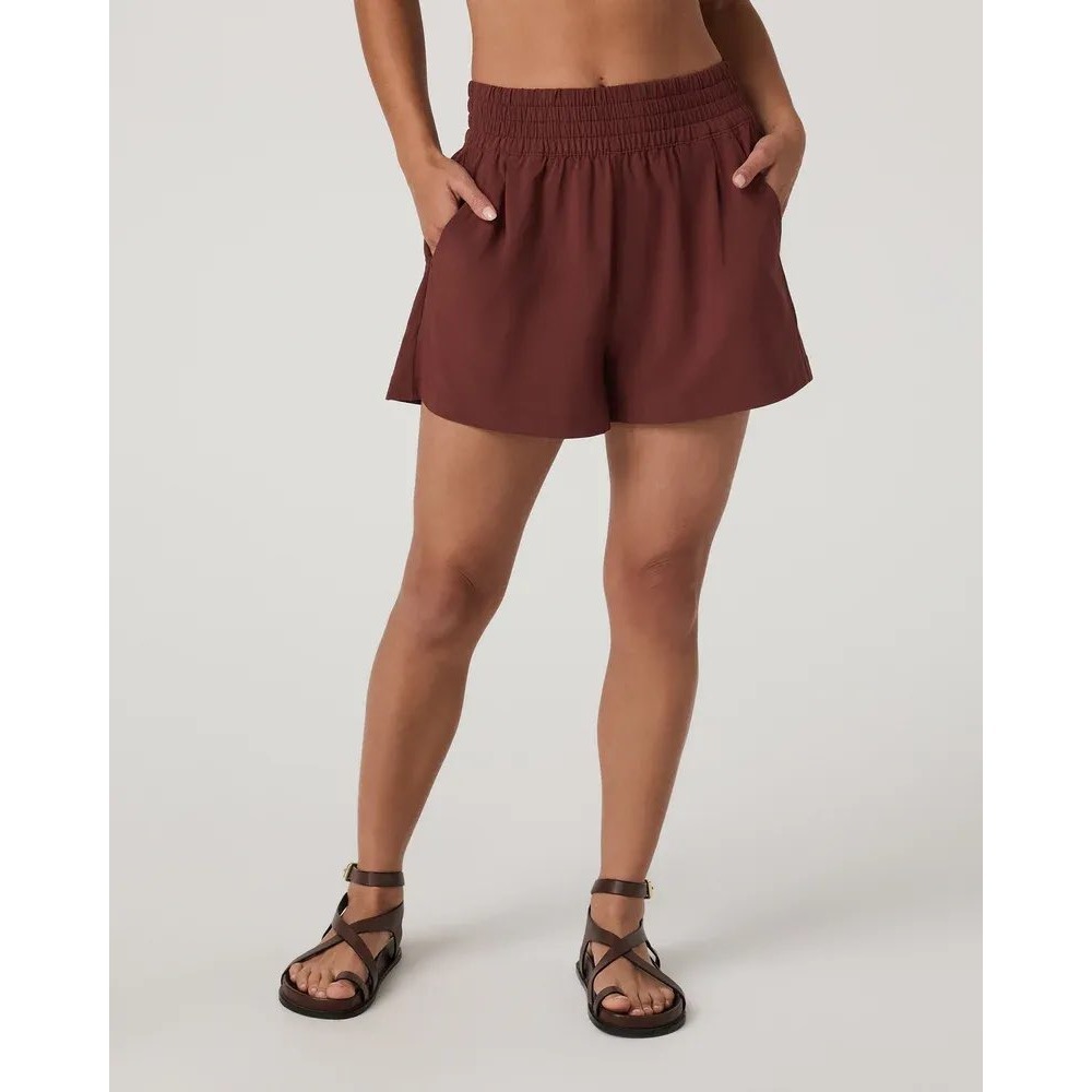 Vuori Villa Shorts Mahogany Brown Smocked Waist Athletic Travel Women Small